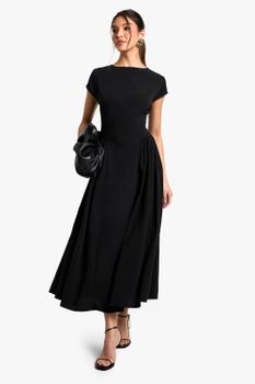 Vestido Midaxi Texturizado Con Falda Bombacha, Negro