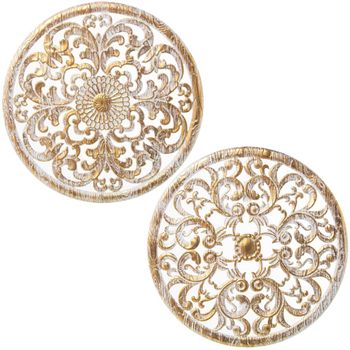Set de 2 placas de madera dorado y blanco 60x60 cm