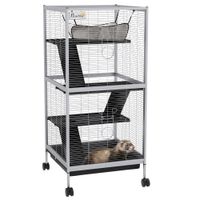 pawhut jaula para animales pequenos de 4 niveles con ruedas 52x52x1135cm gris