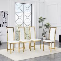 set de 4 sillas de comedor blancas y doradas estructura metalica y respaldo alto de 109 cm