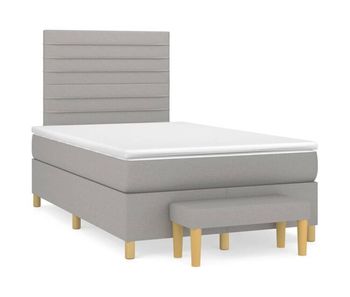 Cama box spring con colchón tela gris claro 120x200 cm rayas horizontales