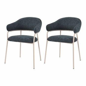 Conjunto de 2 sillas de comedor azul petróleo y blanco en tela