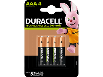 Pilas AAA recargables - Duracell LR03 / LR3, 850mAh, Paquete de 4, Negro