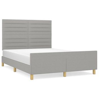 Cama Doble | Cama Para Adultos | Estructura De Cama Con Cabecero De Tela Gris Claro 140x190 Cm