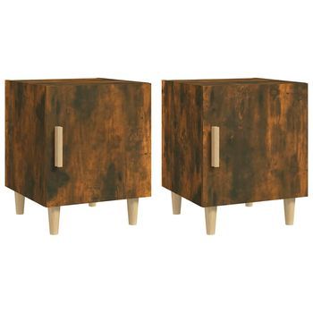 Juego De 2 Mesitas De Noche - Mesillas Madera Contrachapada Color Roble Ahumado Mc5924