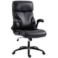 homcom silla de oficina ergonomica con reposabrazos abatibles sillon de oficina en pu altura regulable funcion de balanceo negro