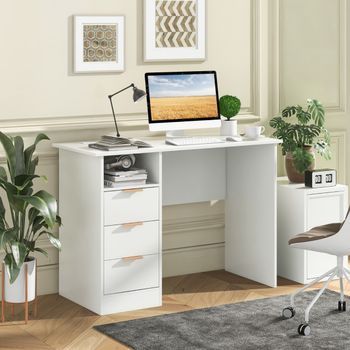 Escritorio De Computadora Con Estación De Carga Y 3 Cajones Estante Abierto Blanco Cfw21506