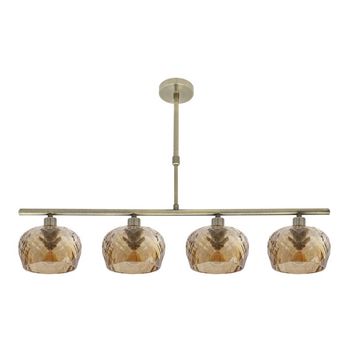 FABRILAMP Lampara Estela 4xe14 Cuero Regx75x13 Cm C/tulipas Cristal Tallado Ambar