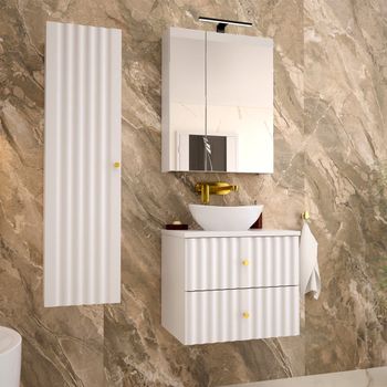 Conjunto de muebles con lavabo paneles de melamina y de mdf blanco