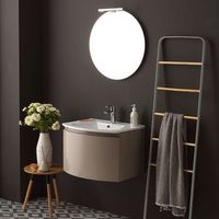 mueble de bano suspendido de 60cm con cajones color capuchino brillante y espejo redondo con lampara  riva