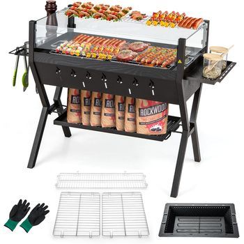 Barbacoa Carbón Y Leña Con Parrillas Barbacoa Carbon Con Protector Contra Viento Costway 98 X 42 X 68 Cm