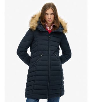 Superdry para mujer. W5011999A Abrigo Fuji Faux Fur marino (XL), Casual, Poliéster