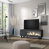 mueble tv efecto madera negro 158x35x57cm chimenea efecto fuego