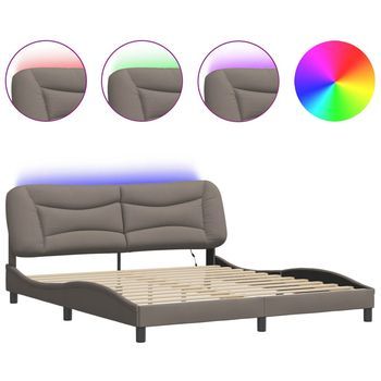 Cama Matrimonial | Cama Para Adultos | Estructura De Cama Con Luces Led Tela Gris Taupe 180x200 Cm