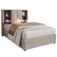 cama individual con carga inalambrica usb-c - cama tapizada 90x200 cm - sistema hidraulico - natural