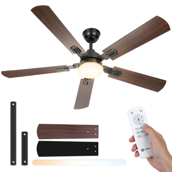 Ventilador con luz LED de 18 W, luz CCT, regulación de intensidad y ajuste de color, motor de 33 W, 6 velocidades