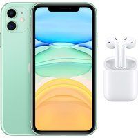 apple iphone 11  airpods with charging case 2nd generation bundle - 64 gb green green