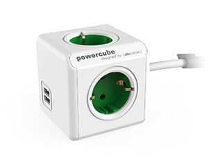 ADAPTADOR Y ENCHUFE MULTIPLE VERDE 4 TOMAS + 2 USB ALARGO 1,5M