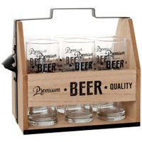 set de 6 de jarras de cerveza con soporte de madera de eucalipto