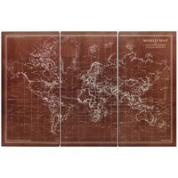 homcom cuadros en lienzo tripticos mapamundi vintage a mano 120x60 cm con marco de madera decoracion para dormitorio marron