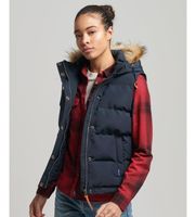 superdry para mujer w5011395a chaleco de pelo sintetico everest marino s casual poliester