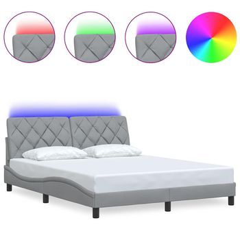Cama Matrimonial | Cama Para Adultos | Estructura De Cama Con Led Sin Colchón Gris Claro 160x200 Cm