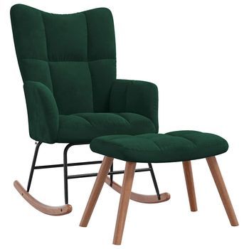 Silla Mecedora | Sillón Balancín Relax | Sillón De Salón Con Reposapiés Terciopelo Verde Oscuro