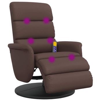 Sillón Reclinable Masaje Con Reposapiés Cuero Sintético Marrón Vidaxl