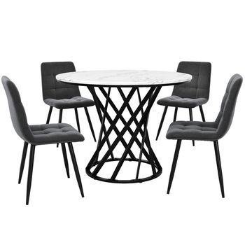 Conjunto De Comedor: Mesa Redonda De 80 Cm Con Base Negra Y 4 Sillas Grises