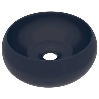 Lavabo De Baño Moderno | Lavabo De Lujo Redondo Cerámica Azul Oscuro Mate 40x15 Cm