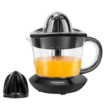 Aigostar Thomas - Exprimidor de Naranjas Electrico, 40W, 700 ml, Doble Sentido de Giro, Boquilla Antigoteo, 2 Conos Desmontables. Color  Negro