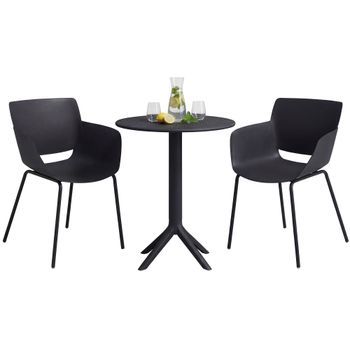 Set De Muebles De Jardín Siora Con 2 Sillas Para Balcón Y Terraza Plástico Negro 60x168x80 Cm Clp