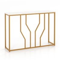 costway mesa de entrada mesa consola de metal moderna con tablero de marmol artificial mesa estrecha para salon pasillo 110 x 30 x 80 cm blanco