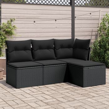 Conjunto De Sofás Jardín 4 Uds | Mueble Jardin Mesa Y Sillas Con Cojines Ratán Sintético Negro Cfw890187