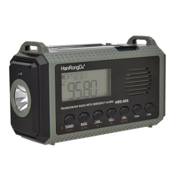 HanRongDa HRD-905 Radio de Emergencia Batería Solar de Manivela 10000mAh AM FM SW Banda Meteorológica Linterna LED Alarm