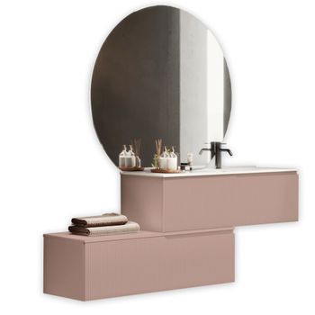 Mueble de baño bañera derecha 4 piezas en mdf rosa polvo