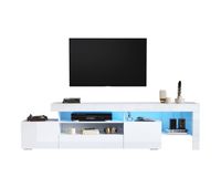 mueble tv 192x37x53 cm - con 3 armarios led alto brillo mesa para tv blanco