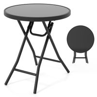 costway mesa lateral plegable de 46 cm mesa de cafe redonda compacta para patio con superficie de vidrio templado y estructura metalica