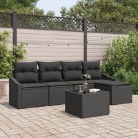 conjunto de sofa de jardin 6 piezas negro ratan poliester acero v6338 unico  negro