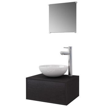 Conjunto De Muebles De Baño Con Lavabo Y Grifo 4 Piezas Negro Vidaxl