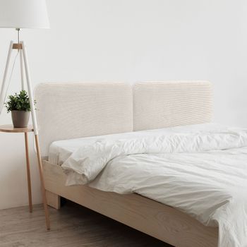 Dhome Cabecero Tapizado En Pana Liso Redondeado Para Pared Acústicos Cabeceros Absorbentes Cabezal Cama Dormitorio (blanco Hueso, 190cm Dual)