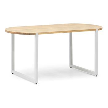 Mesa Uley Ovalada 160x80x75cm Blanca En Madera Maciza De Pino Acabado Natural Estilo Nórdico Industrial Box Furniture