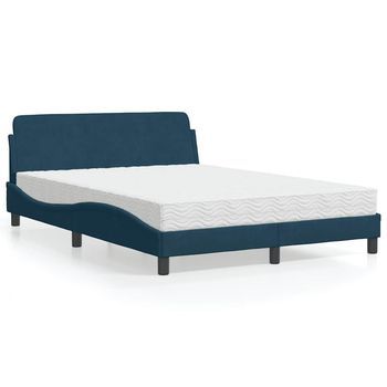 Cama Con Colchón Dover Terciopelo Azul 140x200 Cm Vidaxl