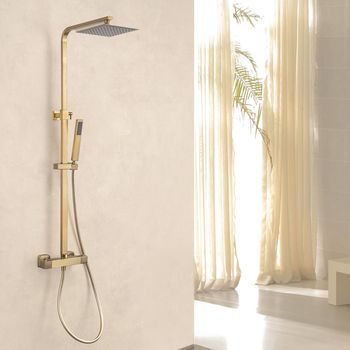Columna De Ducha Con Grifo Termostática Dorado, Ducha De Lluvia Dorado, Acero Inoxidable, Con Ducha De Techo Y Ducha De Mano - Lomazoo Estrella