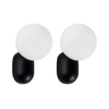 Conjunto De 2 Lámparas De Pared Con Forma De Globo Vidrio Opalino Y Base Negra Helme