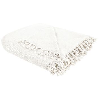 Manta Moderna Tejida A Mano Con Flecos Sofá Cama 200 X 220 Cm Blanco Crema Chaohani