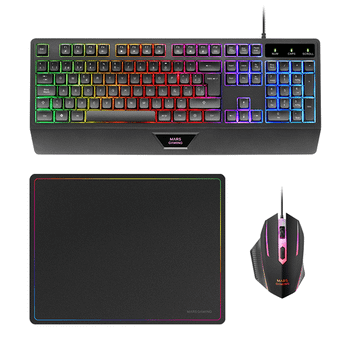 TECLADO MOUSE Y ALFOMBRILLA MARS GAMING MCP124 FRANCES RGB H-MECH, MOUSE HUANO RGB 3200dpi,