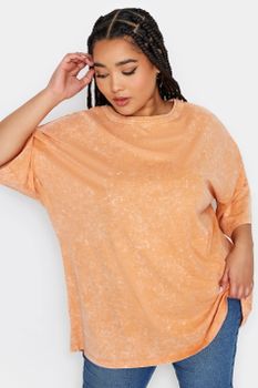 Yours Camiseta Algodón Naranja Efecto Lavado, Mujer Curvy Y Tallas Grandes, Yours