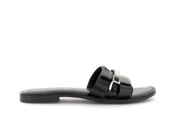 sandalias planas de piel con hebilla joya black