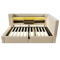 cama individual 90x200 - led almacenamiento hidraulico cabecero en l montaje reversible - beige